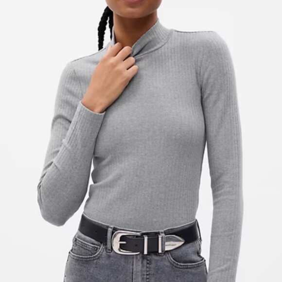 NEW (NWT) GAP Modern Mockneck Cropped Long Sleeve T-Shirt - Grey - Picture 1 of 5